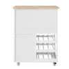 SoBuy FKW45-WN Desserte de Cuisine, Chariot de Service Roulant, Armoire de Rangement sur roulettes, Plateau en Bois d'Hévéa, avec Tiroir, Porte-Bouteilles et Portes, L67xH87xP37cm, Blanc