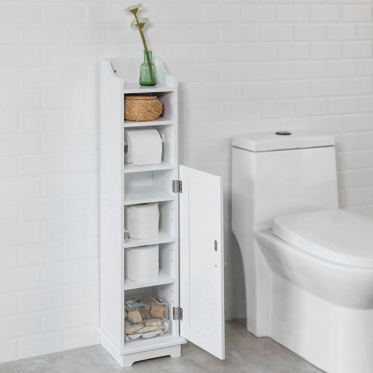 SoBuy FRG177-W Support Papier Toilette Armoir Toilettes Porte Brosse W–