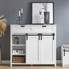 SoBuy FSB74-W Meuble Chaussures, Meuble Entrée, Commode Armoire de Rangement pour Entrée, Salon, Cuisine, Meuble de Rangement avec 2 Tiroirs et 2 Portes de Grange Coulissantes, 104 x 35 x 93 cm Blanc