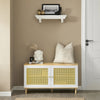 SoBuy FSR103-WN Banc de Rangement, Banc à Chaussures, Meuble d’Entrée, Meuble Bas, Coffre de Rangement avec 2 Portes en Ploy Rotin