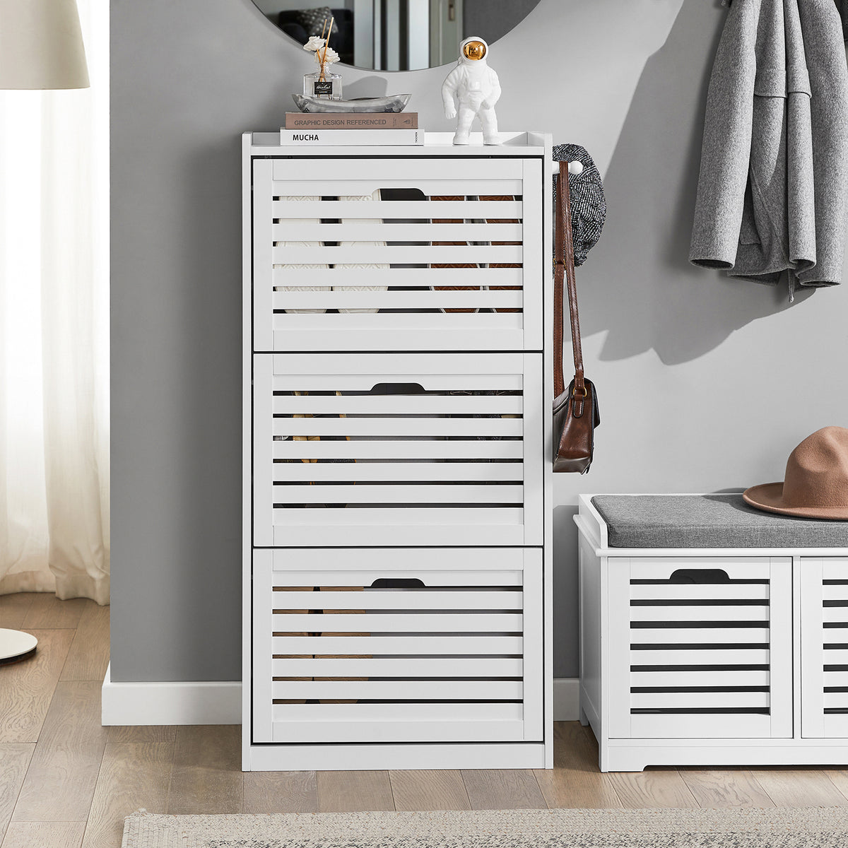 SoBuy Armoire à Chaussures Commode à Chaussures 2 Abattants Meuble De