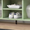 SoBuy FSR115-GR Banc de Rangement à Chaussure, Banquette Rembourré sur Pieds avec 2 Compartiments et 2 Portes Coulissantes en Verre