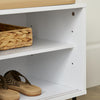 SoBuy FSR116-W Banc à Chaussures, Banc de Rangement, Meuble Bas Entrée sur Pieds avec Assise Coussin Rembourré, Meuble à Chaussures avec 2 Portes Coulissantes et 4 Étagères, 85 x 37 x 49 cm, Blanc