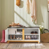 SoBuy FSR117-W Banc Chaussures Entrée, Banc de Rangement, Meuble Chaussures avec Siège Rembourré et 2 Portes, Rangement Chaussures, pour Couloir, Entrée, Chambre à Coucher, Blanc, 90x34x46 cm