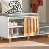 SoBuy FSR125-WN Banc de Rangement Banc à Chaussures avec Coussins Rembourrés Meuble Bas Entrée sur Pieds avec 1 Porte Coulissante et 3 Compartiments pour Entrée, Salon, Chambre à Coucher 101x35x46 cm