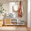 SoBuy FSR125-WN Banc de Rangement Banc à Chaussures avec Coussins Rembourrés Meuble Bas Entrée sur Pieds avec 1 Porte Coulissante et 3 Compartiments pour Entrée, Salon, Chambre à Coucher 101x35x46 cm