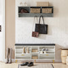 SoBuy FSR132-W Banc à Chaussures, Armoire à Chaussures 2 Abattants avec 2 Compartiments Ouvert et Coussin Assise en PU