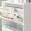 SoBuy FSR134-W Meuble à Chaussures, Armoire à Chaussures avec 1 Banc de Rangement Amovible sur Pieds, Meuble d'entrée avec 2 Abattants, 2 Portes, 2 Tiroirs et Coussin Assisse - (124-92) x 24 x 126 cm