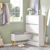SoBuy FSR134-W Meuble à Chaussures, Armoire à Chaussures avec 1 Banc de Rangement Amovible sur Pieds, Meuble d'entrée avec 2 Abattants, 2 Portes, 2 Tiroirs et Coussin Assisse - (124-92) x 24 x 126 cm