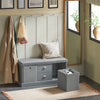 SoBuy FSR66-DG Banc de Rangement avec Coussin Rembourré, 2 Tiroirs et 2 Paniers Meuble Bas Entrée Commode à Chaussure Banquette Confortable