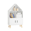 SoBuy KMB58-W Bibliothèque Enfant Étagère de Rangement pour Livres et Jouets Étagère à Livres Armoire Meuble de Rangement sur Pieds avec 1 Regard de Château, 2 Compartiments et 2 Portes, 63x30x103 cm