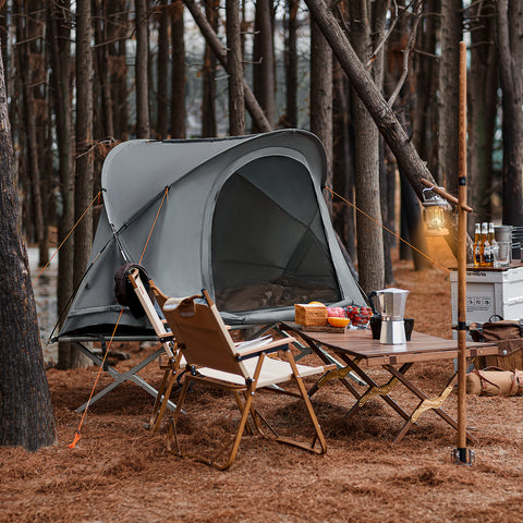 SoBuy OGS60-HG Lit de Camp Pliant, Voyage Camping avec Toit, Sac de Couchage, Matelas Gonflable et Sac de Transport