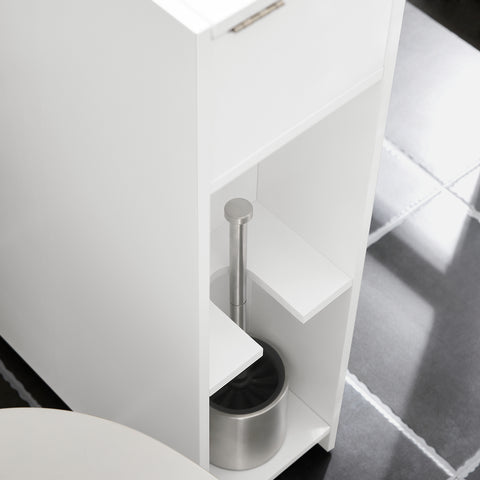SoBuy BZR111-W Armoire WC Toilettes Compact, Meuble de Rangement Salle de Bain Étroit sur Roulettes, Support Papier Toilette