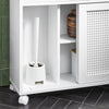 SoBuy BZR119-W Armoire WC Toilettes Compact Roulante, Meuble de Rangement Salle de Bain Étroit sur roulettes, Support Papier Toilette