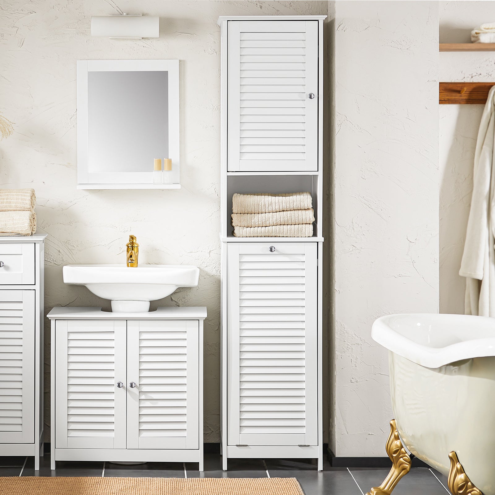SoBuy Colonne Salle De Bain 2 Portes Avec Étagères En MDF Blanc