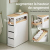 SoBuy BZR54-II-W Meuble Salle de Bain à roulettes, Armoire de Salle de Bain Étroit avec 3 Tiroirs et Étagère Réglable, Petit Meuble WC en Bois pour Toilette, Blanc, 65x23x82cm