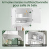 SoBuy BZR84-W Meuble Salle de Bain Suspendu Armoire Murale Blanc 60 x 30 x 60 cm, Meuble Haut Salle de Bain avec Étagères Réglables, Rangement pour WC et Toiles, Solution Pratique pour Petits Espaces