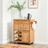 SoBuy FKW45-N Meuble Cuisine à roulettes en Bois Massif avec Plan de Travail Desserte Cuisine avec Range-Bouteilles, îlot Central Compact pour Cuisine, Salle à Manger et extérieur Naturel 66×38×86 cm
