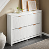 SoBuy FSR186-II-W Meuble Rangement Chaussure, Meuble d'Entrée, Armoire à Chaussures avec 4 Abattants, Rangement Compact pour Couloir, Salon, Blanc, 104x23x82cm