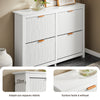 SoBuy FSR186-II-W Meuble Rangement Chaussure, Meuble d'Entrée, Armoire à Chaussures avec 4 Abattants, Rangement Compact pour Couloir, Salon, Blanc, 104x23x82cm