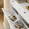 Prévente SoBuy FSR208-W Meuble à Chaussures Entrée, Meuble Chaussures avec 2 Tiroirs et 4 Portes Rabattables, Rangement Pratique pour 12 Paires de Chaussures, Blanc, MDF E1