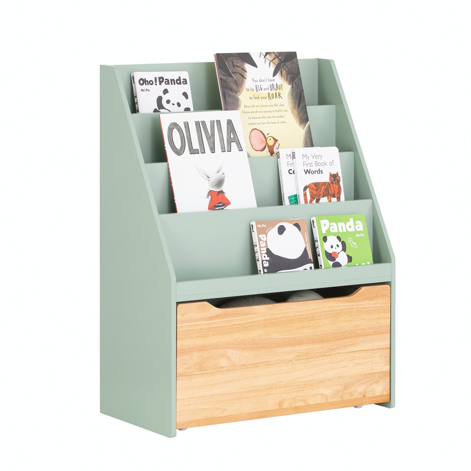 Prévente SoBuy KMB95-GR Bibliothèque Enfant à Roulettes – 4 Compartiments + 1 Tiroir de Rangement Sécurisé