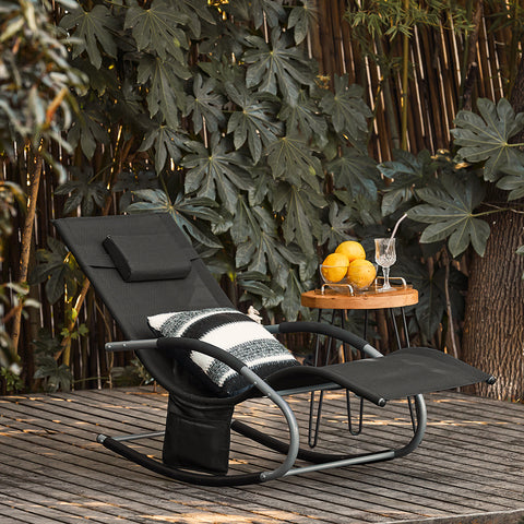 SoBuy OGS28-SCH Fauteuil à bascule Transat de jardin Bain de soleil Rocking Chair - Noir