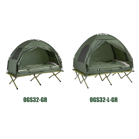 SoBuy OGS32-GR 4-in-1! Lit Pliant Lit de Camp Pliable Voyage Camping avec Toit, Sac de Couchage, Matelas Gonflable