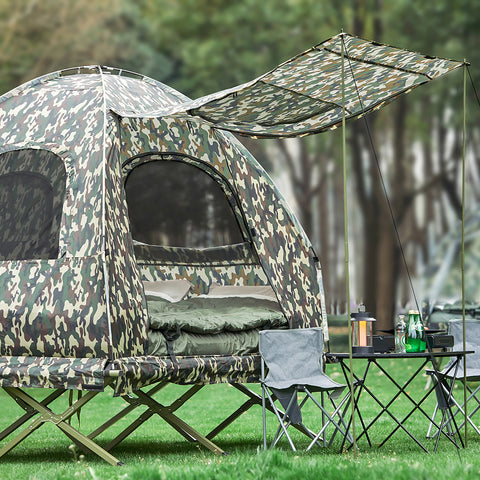 SoBuy OGS61-L-TN Tente Surélevée avec Lit de Camping pour 2 Personnes Tente de Camping Pliable 4 en 1