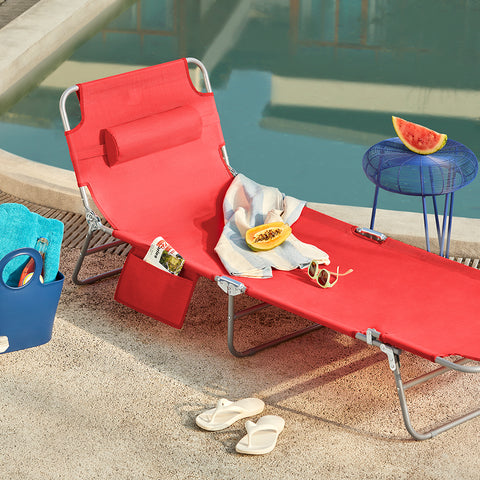 SoBuy OGS35-R Chaise Longue Bain de soleil Transat de Jardin Pliant Chaise de Camping inclinable