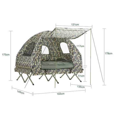 SoBuy OGS61-L-TN Tente Surélevée avec Lit de Camping pour 2 Personnes Tente de Camping Pliable 4 en 1