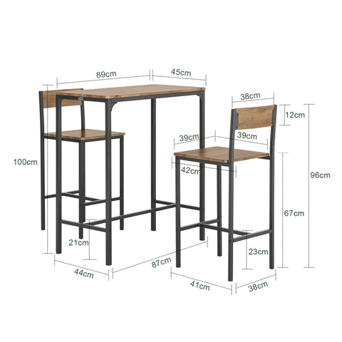 SoBuy OGT03-XL Set de 1 Table de Bar + 2 Chaises
