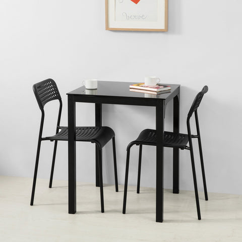 SoBuy OGT38-K-SCH Table à Manger Carrée Noire - 60 x 60 x 75 cm-Plateau en Verre Forme Carrée Pieds en Acier Robuste