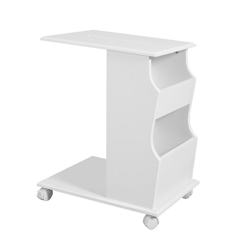 SoBuy FBT67-W Table d’Appoint Bout de Canapé Moderne roulante avec 2 Compartiments de Rangement