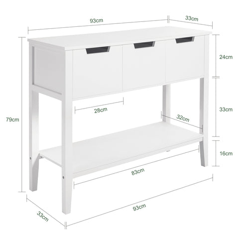 SoBuy FSB51-W Table Console, Table d'Entrée, Bout de Canapé avec 3 tiroirs et 1 étagère, pour Entrée, Chambre, Salon, Coiffeuse