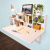 SoBuy FWT07-W Bureau Table murale rabattable avec Armoire murale intégrée, Table cuisine pliable, Table de repas -Blanc