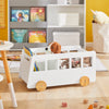 SoBuy KMB41-W Chariot Bibliothèque pour Enfants, Coffre à roulettes, Organisateur pour Jouets et Livres, Forme de Petite Voiture