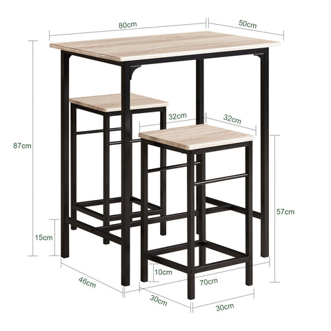 SoBuy OGT10-N Set de 1 Table + 2 Tabourets avec repose-pieds Table haute cuisine