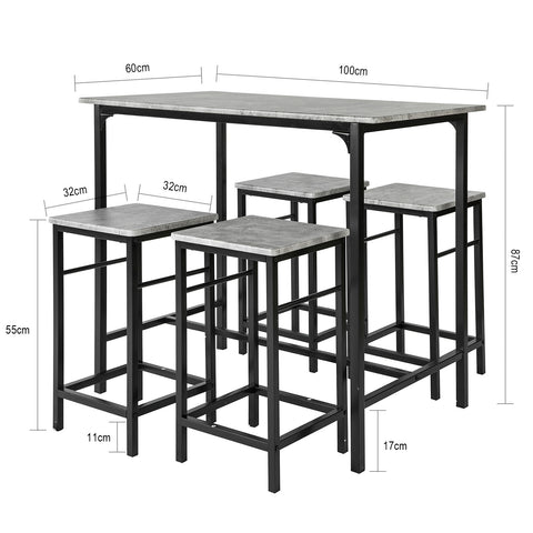 SoBuy OGT11-HG Set de 1 Table + 4 Tabourets Ensemble Table de Bar bistrot