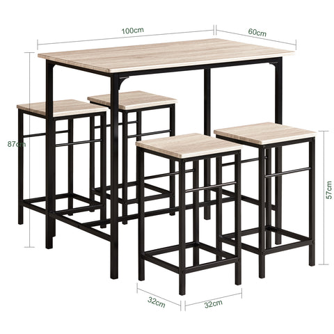 SoBuy OGT11-N Set de 1 Table + 4 Tabourets Ensemble table de bar bistrot