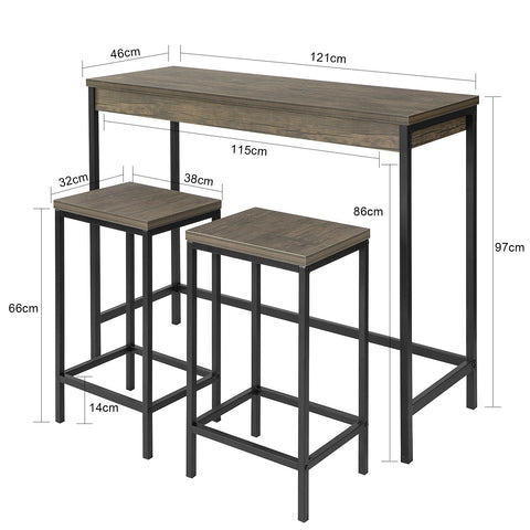 SoBuy OGT30-N Lot Table et Tabourets de Bar de Style Industriel Ensemble Table de Bar + 2 Tabourets Jeu de Bar Table Haute